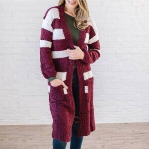 Burgundy Striped Cardigan